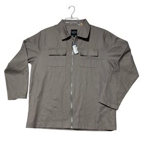 NWT boohooMAN Mens XL Beige Twill Zip Up Overshirt Long Sleeve Shacket